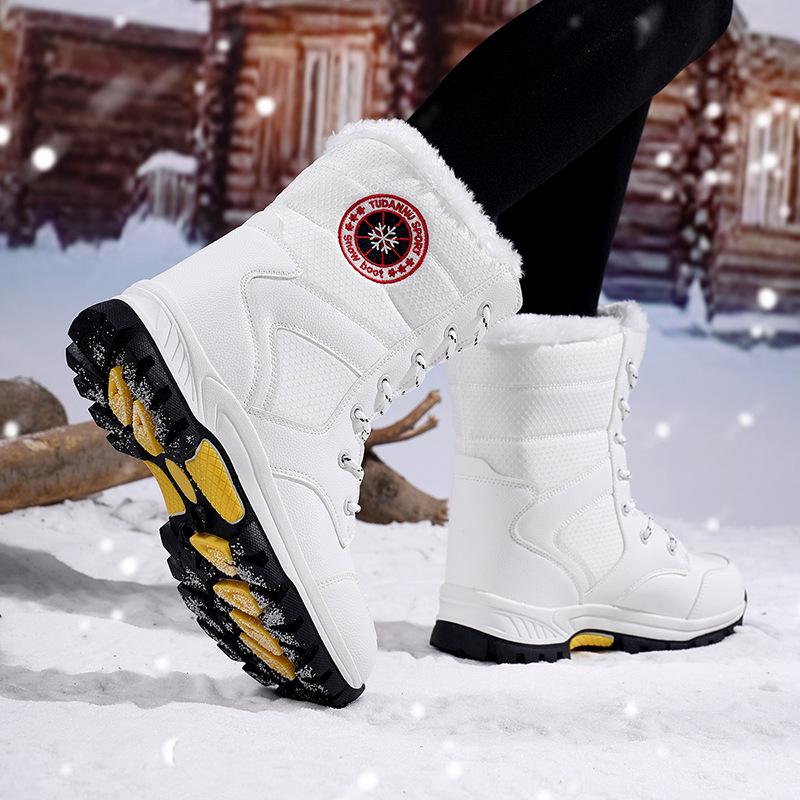 Women's Waterproof Lace-Up Cotton Snow Boots: High-Top, Thick-Soled for Winter and Hiking Outdoors