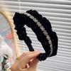 Sweet Velvet Pleated Hair Hoop French Style Women Sequin Hairband Shiny Rhinestone Headband  Ball