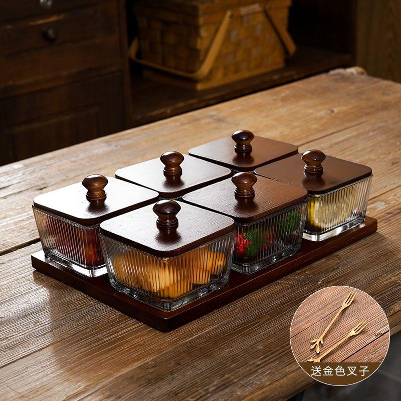 Japanese Style Vintage Divided Fruit Bowl with Lid Home Living Room Nuts Candy Biscuit Storage Bowl Square Fruit Tray Home Decor