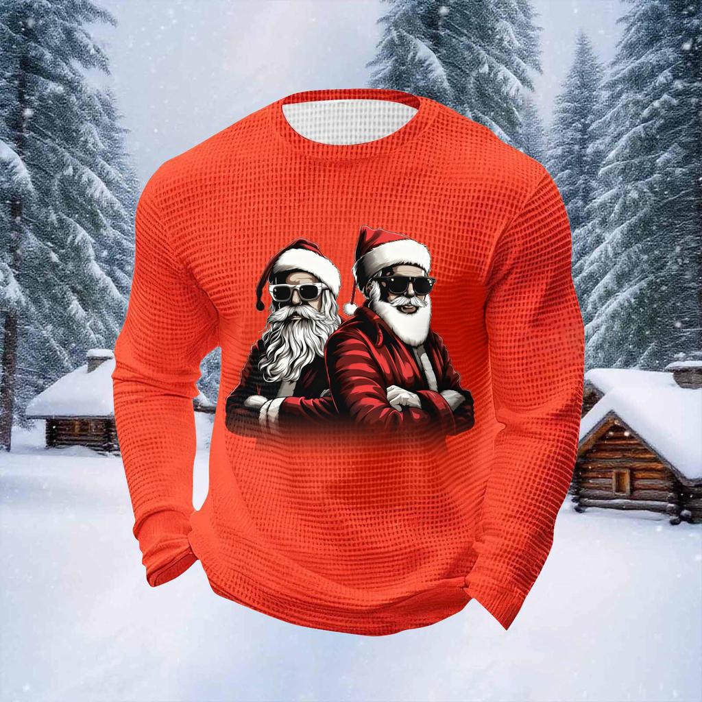 Men's Christmas Print Round Neck Long Sleeve Tops Men's Sports Large Size Casual Round Neck Tops