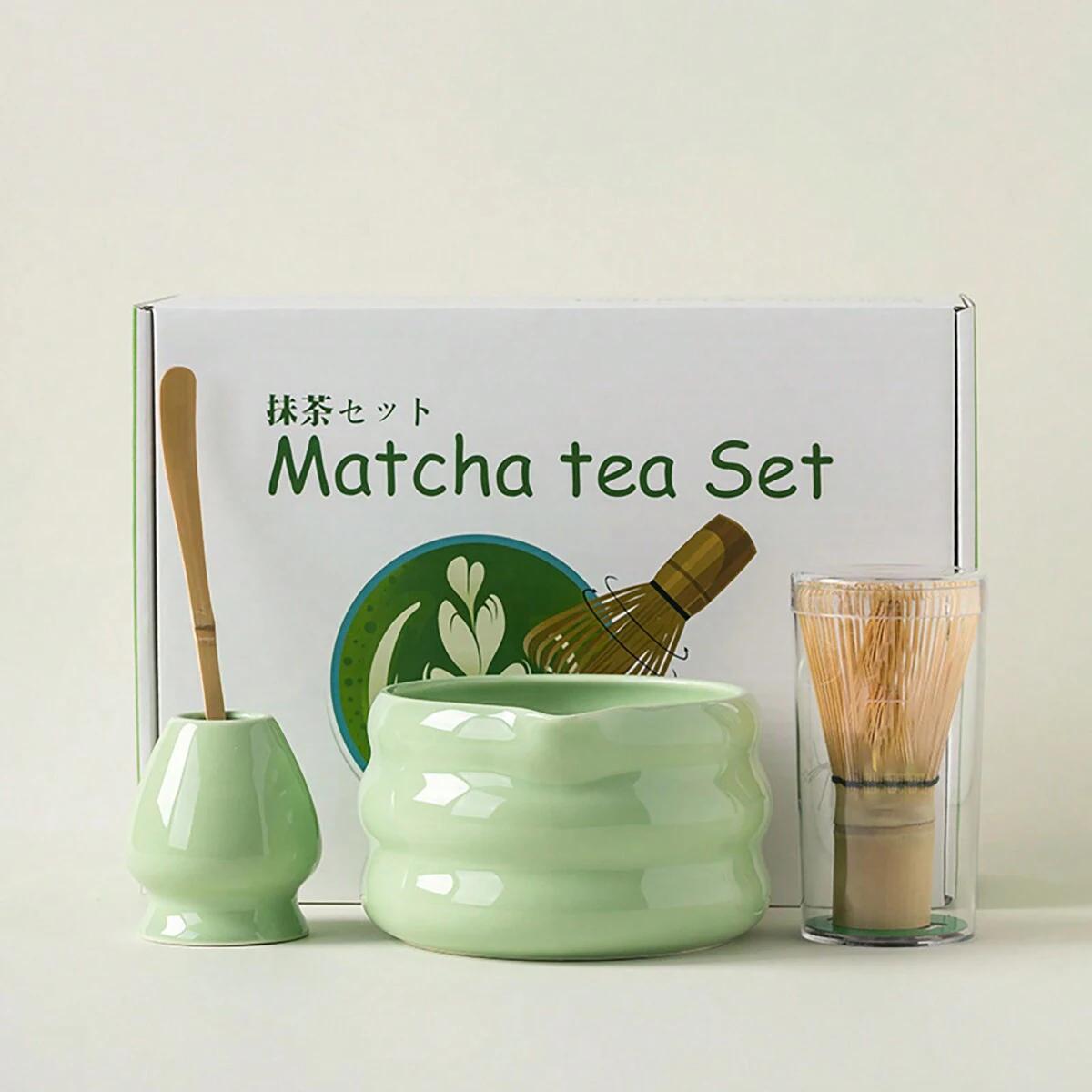 

4/5 шт. Японская керамическая глянцевая зеленая чаша для матча, венчик для чая матча, чаван, подставка для часен, ложка, сито, чашка, подарочный набор для церемонии