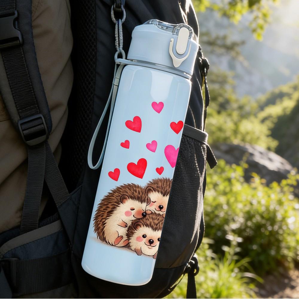 1PC Bear With Pink Hearts 750ml Color Plastic Sports Water Bottle Leakproof Flip Straw Lid Suitable for Sports Office Home Use