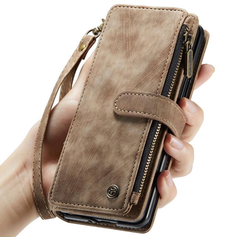 Business Retro Wallet Leather Flip Case For Samsung Galaxy Z Fold5 Fold 4 Z Fold 3 Coin Purse Zipper Wrist Strap