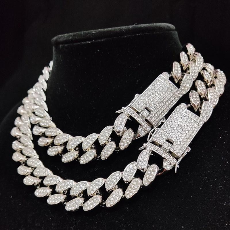 Iced Out Bling Bling Chain Necklace High Quality 20mm Width Miami Cuban Chain Hiphop Necklaces Fashion Charm Jewelry