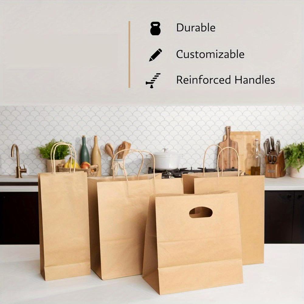 25pcs Kraft Paper Bags with Handles Tote Bag for Wedding Shower Gift Shopping Takeout Restaurants Gift Bags Treat Bags for Birthdays Parties Holidays