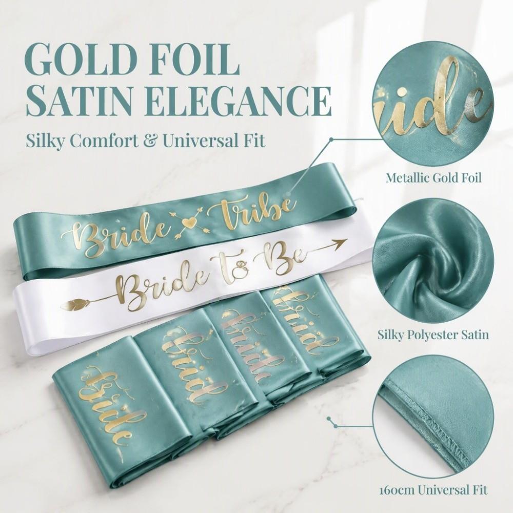 8Pcs Gold Letters Bridesmaid Sash Polyester Satin Bride To Be Sash Premium Sash Set Wedding Parties