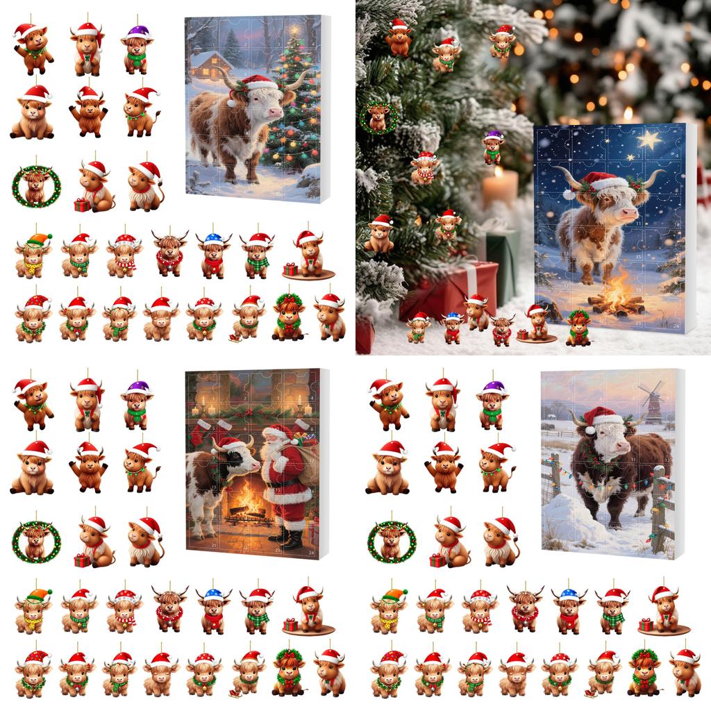 Christmas 24day Advent Calendar With Acrylic Cow Ornament For Holiday Gift Giving