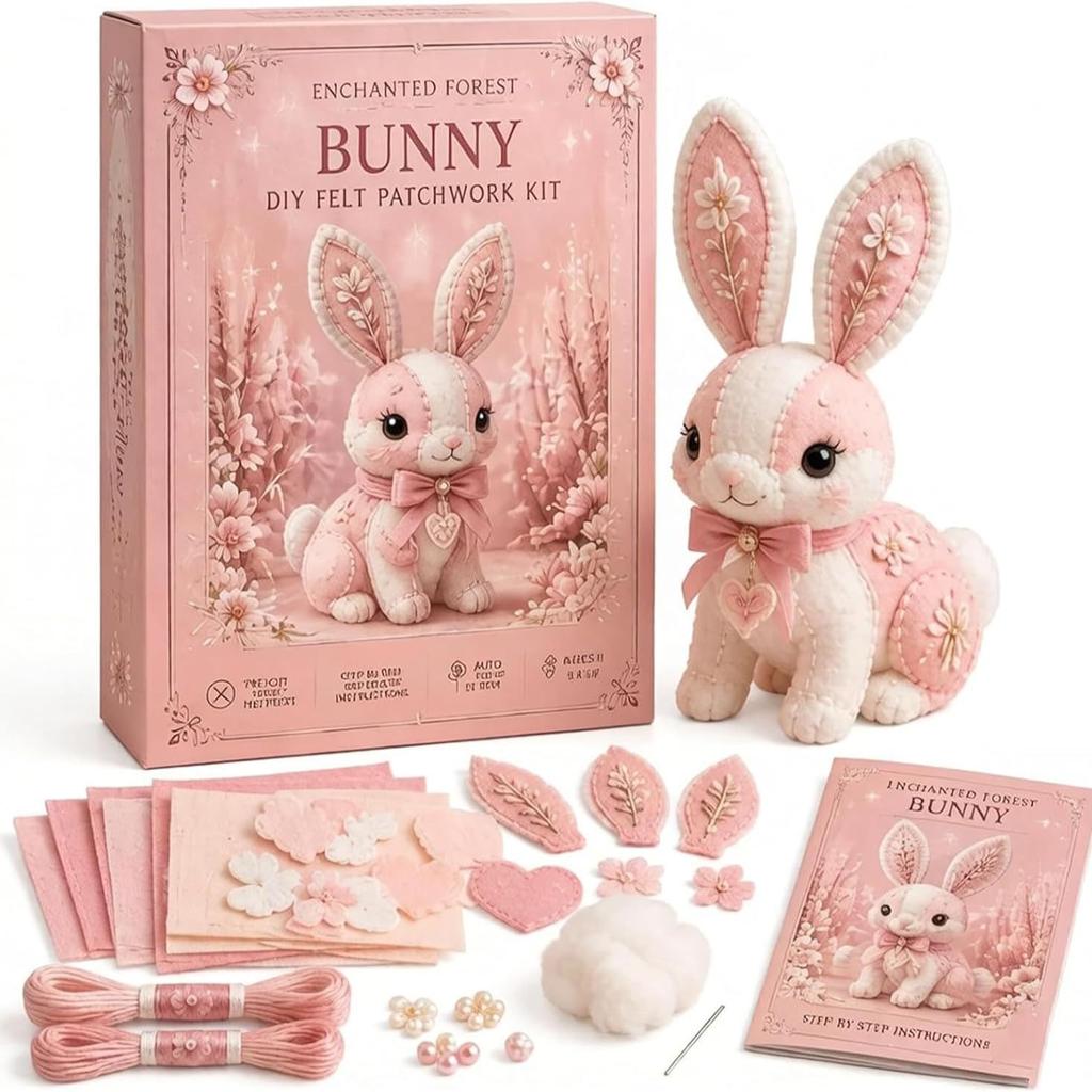 Pink Forest Friends DIY Patchwork Collection, All-Inclusive Sewing Kit to Make Cute Woodland Animals, Household Hobby Decor Gift