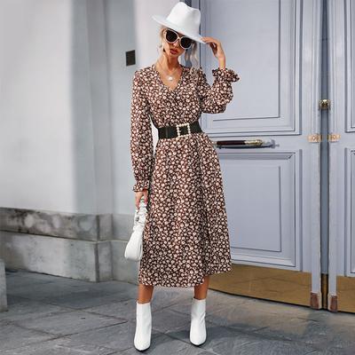 Temperament and Elegance Outer Wear Autumn and Winter Women's Floral Slim Open Long Dress Women