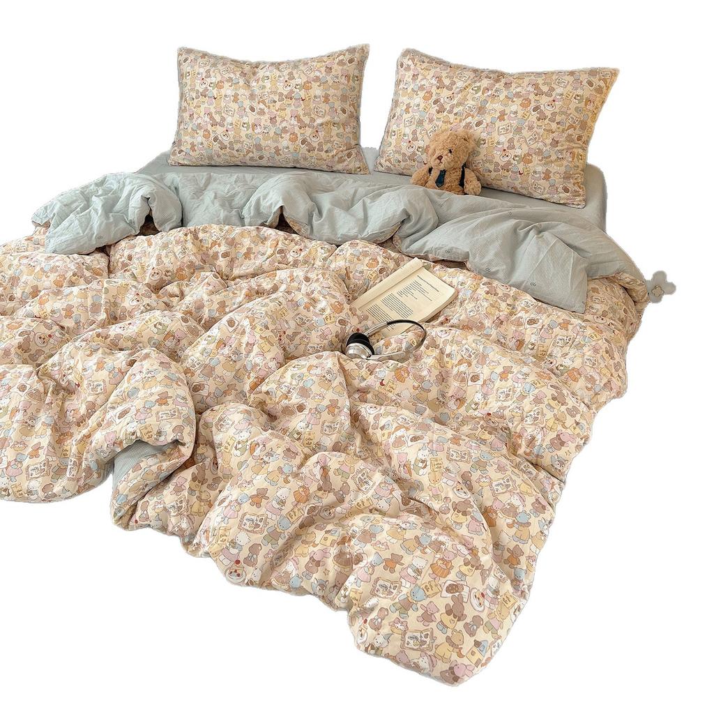 Class A Bed Pure Cotton Double-Layer Yarn, Cotton Quilt Cover Bed Sheet Quilt Cover Bed Hat Model Student Dormitory 3