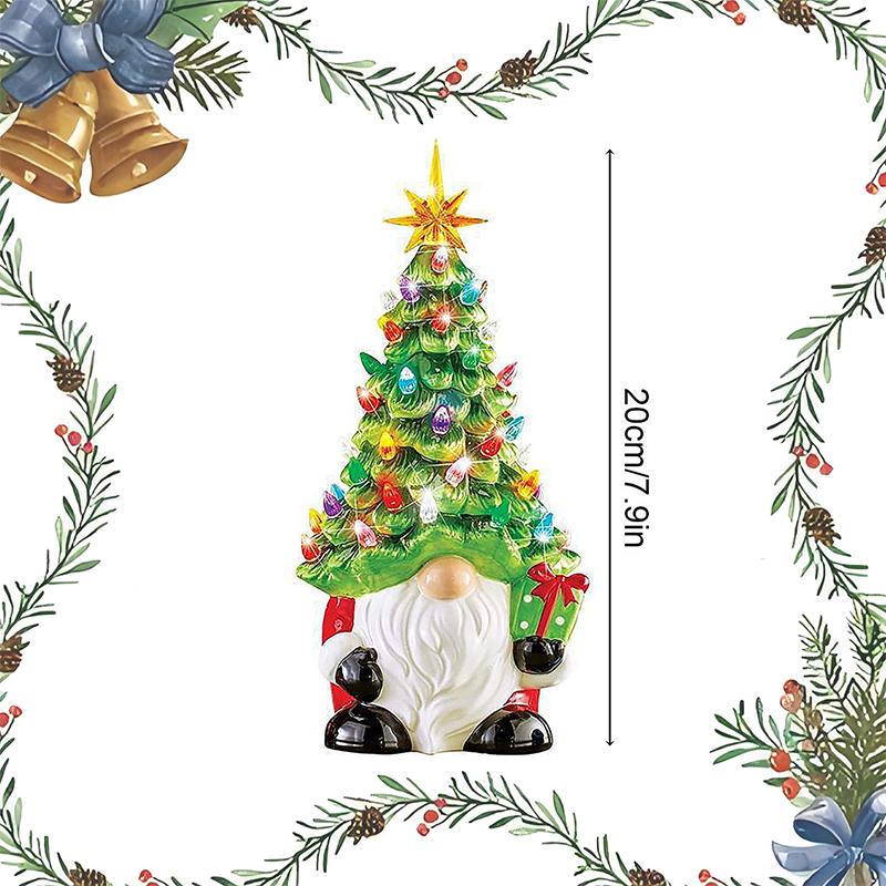 Light Up Gnomes Christmas Decorations 8" Gnome Christmas Tree With Multicolored Lights Small Pre-Lit Handmade