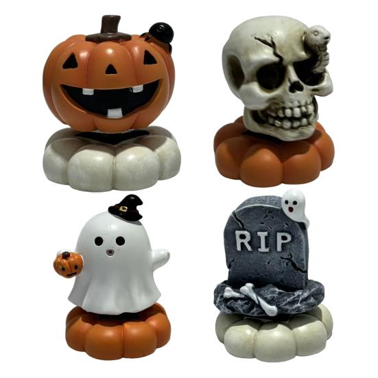 Seasonal Home Accents Spooky Halloween Figurine, Small Resin Rotating Ghost Skull Pumpkin Gravestone Rustic Decorations Statue, Collectible