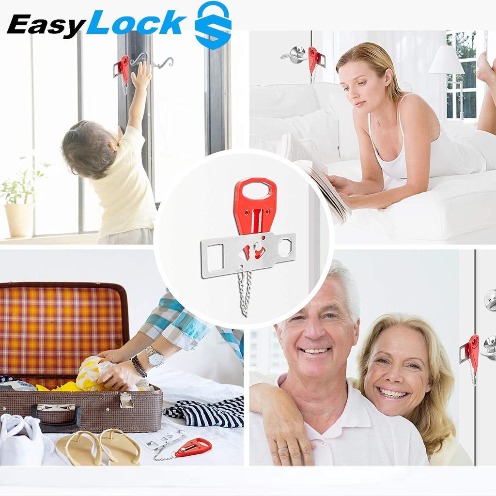 EASYLOCK პორტატული კარის საკეტი სამოგზაურო საკეტი ბლოკირებადი საკეტი დამატებითი საკეტი ჩანთით