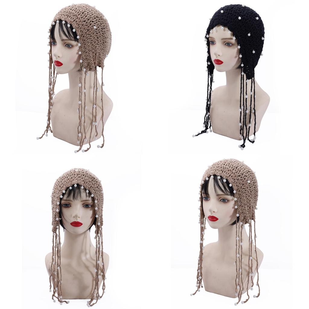 Ethnic Style Handwoven Sun Hat With Tassels And Pearls For Summer Sun Protection