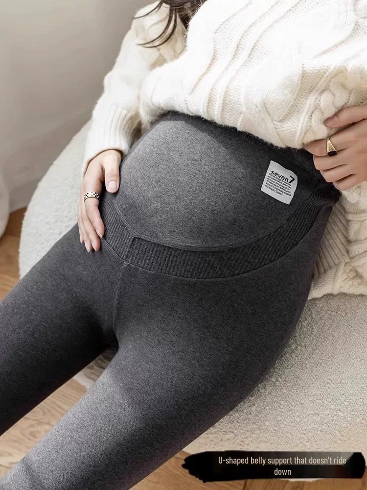 Fleece-Lined Maternity Pants: Belly Support without Constriction, Ideal for Petite and Plus-Size Women, Winter Wear, Base Layer.