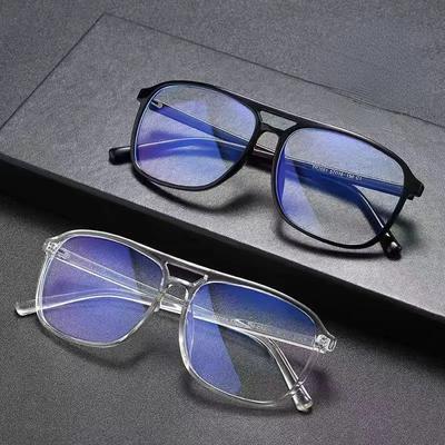 Ochelari de modă cu ramă mare, cu punte dublă, personalizați, cu lentile plate
