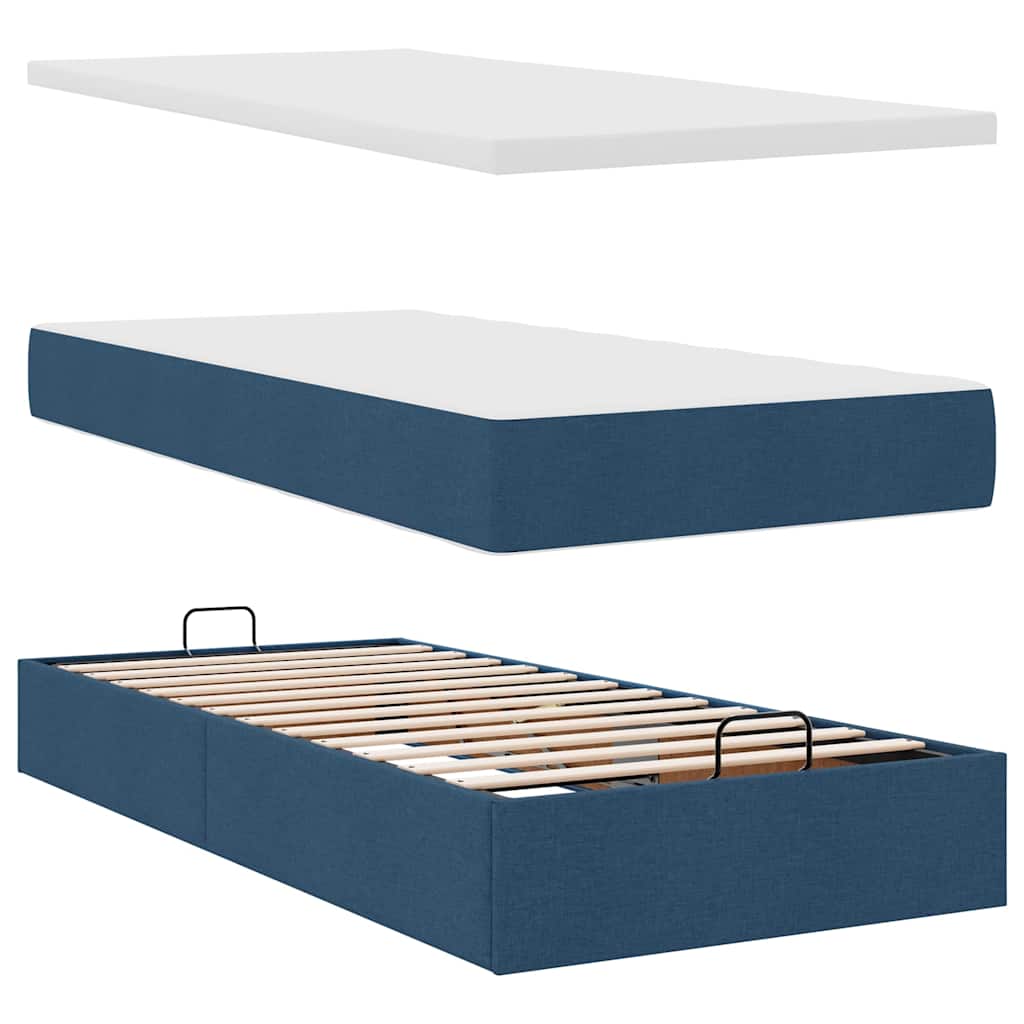 Ottoman Bed with Mattress Blue 90x190 Cm Fabric