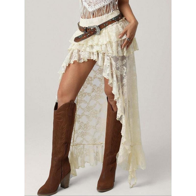Summer Sexy Lace Skirt Cowgirl Style Irregular Design Sense Women's Skirt Independent Station