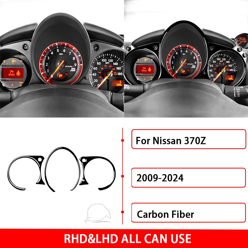 For Nissan 370Z 2009-2024 3pcs/set Carbon Fiber Car Dashboard trument Cluster Board Trim Dash Speed Panel Cover Frame Sticker