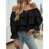 Women's Loose Drawstring Off Shoulder Lantern Sleeve Top