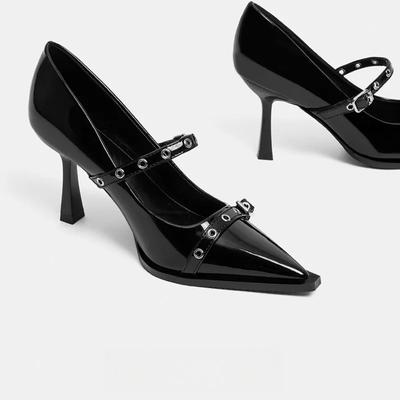 Schuhe Damen 2025 Heißer Verkauf Flache Damen High Heels Nieten Büro und Karriere Sexy Spitzschuh Übergröße High Heels
