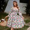 Summer new square neck horn long sleeve high waist dress loose long dress