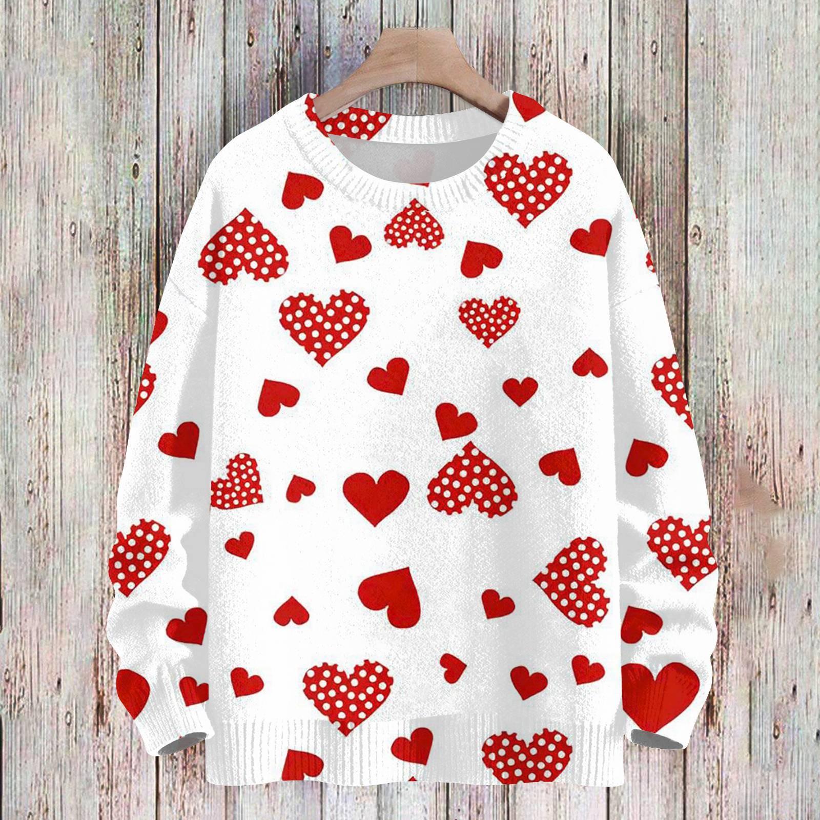 

Жіночий спортивний в язаний светр на День Святого Валентина Мила сорочка Пуловер з круглим вирізом XL кавун червоний колір