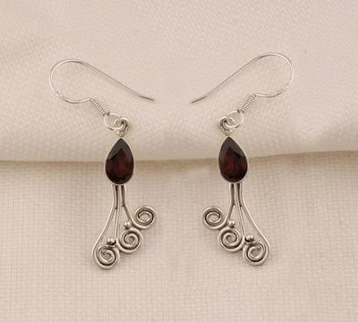 Solid 925 Sterling Silver Earrings Garnet Gemstone Dangle Drop Earrings Handmade Boho Earrings Gift For Her