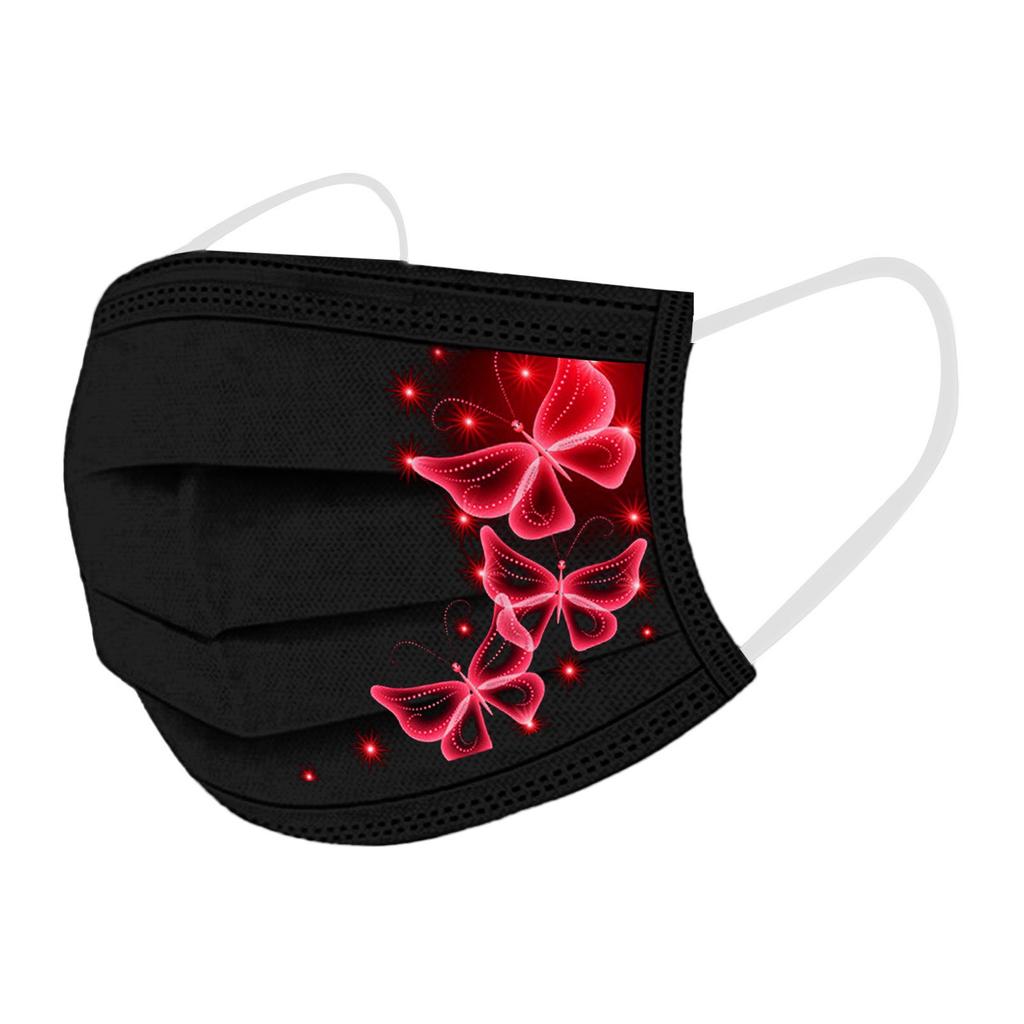 50PC Adult'S Butterfly Printed Mask Disposable Protective Face 