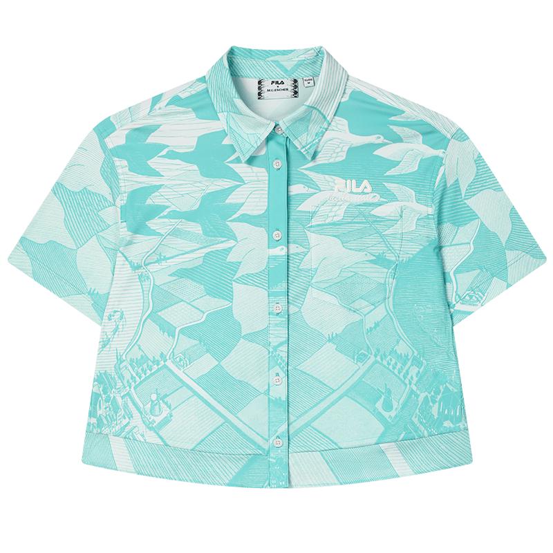 

FILA Women s Full Print Knitted Short Sleeve Shirt L