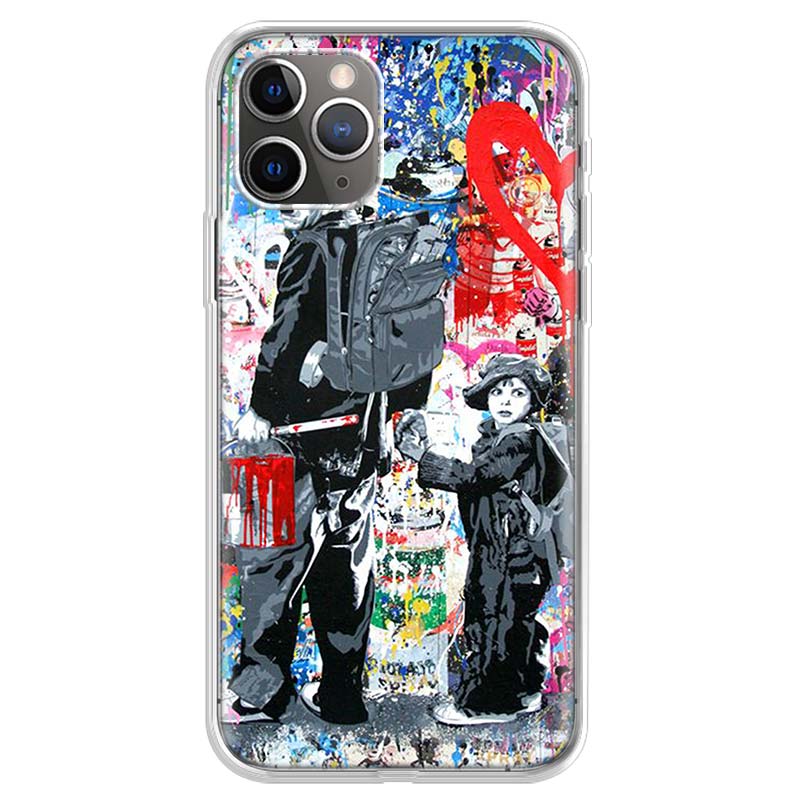 

Banksy Graffiti Art Abstract Phone Case For iPhone 17 Air 11 13 Mini 14 15 Plus 16 12 Pro Max 16E SE 7 8 Pattern Soft TPU Back C iPhone 14