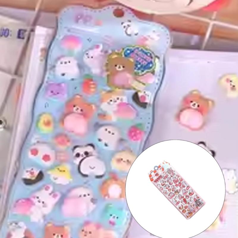 Cartoon Embossed Animal Adhesive PVC Sticker Kid Reward Sticker for Scrapbooking Journals Planner Photo Album Phone Case