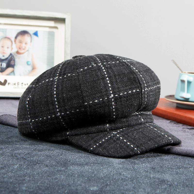 Milliner Maug Beret Vintage Plaid Octagonal Hat British Vintage Painter Hat Fashion