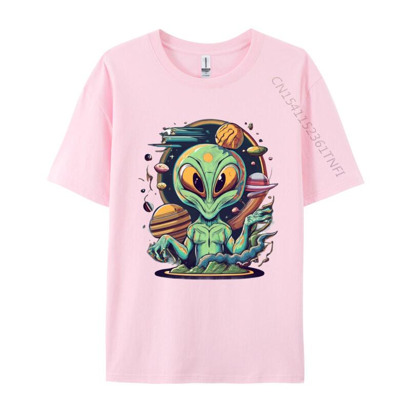 Alien Tshirt Anime Printed Tshirt Funny UFO Alien Space Men Tshirt Green And White Graphic T Shirt