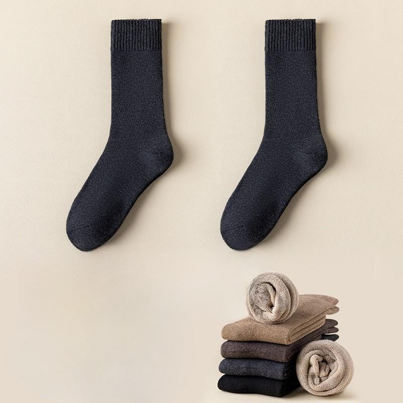 Men's Autumn and Winter New Thick Plus Fluff Ring Deodorizing Solid Color Tube Stack Socks