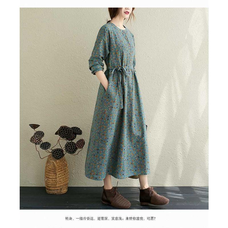 Floral Plus Size Dress Commuter Literary Loose Midi Dress