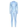 Dame Glinsende Metallisk Helkropps Unitard Langermet Høy Midje Leggings Stil Ryggglidelås Kattedrakt