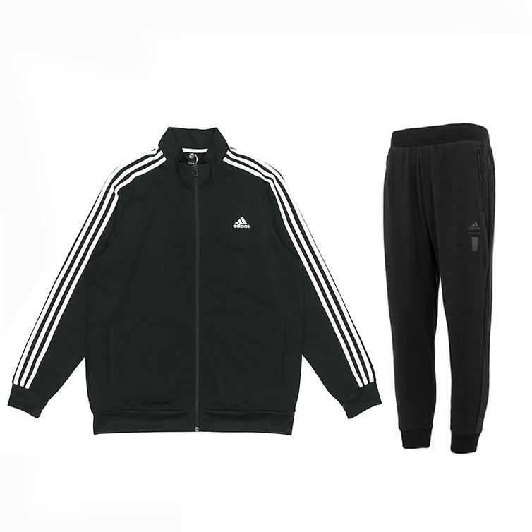 

Adidas Полосатый воротник-молния с длинным рукавом и средней талией, эластичные брюки с капюшоном, комплект для мужчин, черный H46099+IA8187 S