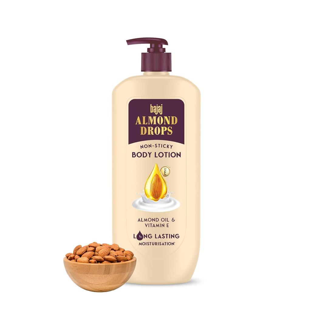 Bajaj Almond Drops Non-Sticky Body Lotion 600 ML Pack Of 1 For Long-Lasting Soft Smooth Nourished Skin
