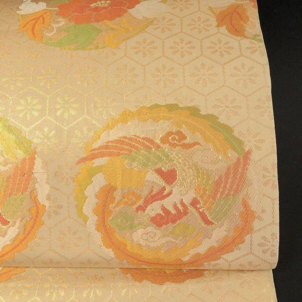 Used SO-835 Fukuro obi 6 pieces Pure silk Gold thread Phoenix flower round pattern Formal Luxury