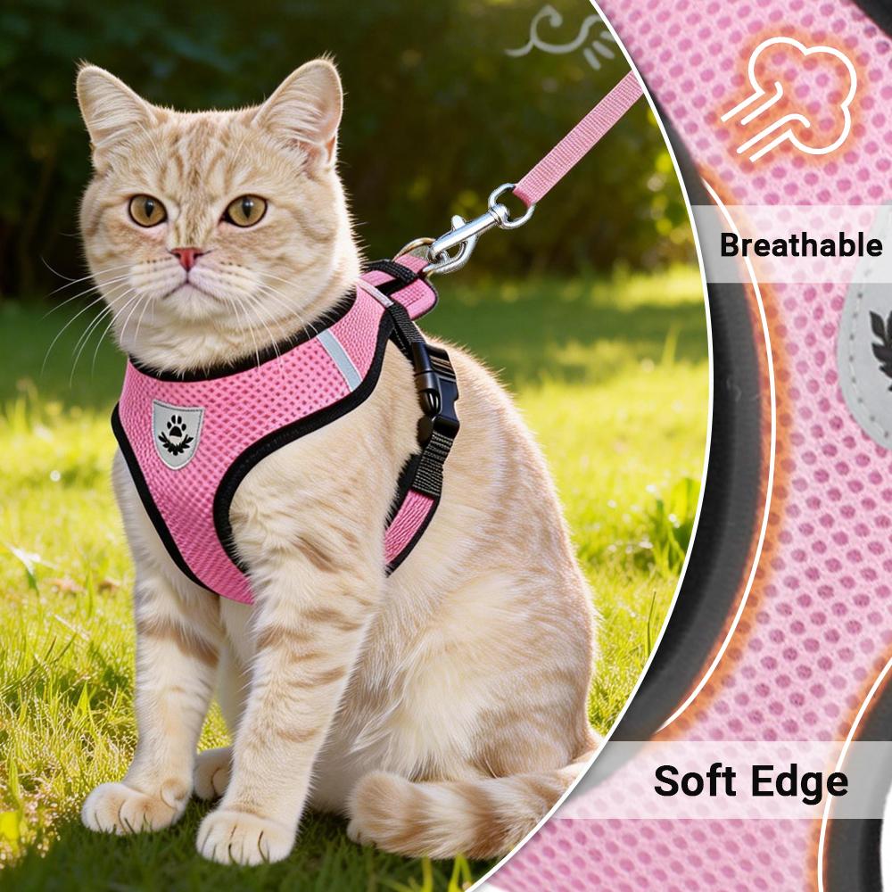 Pet Cat Harness Leash Set Escape-Proof Breathable Puppy Kitten Vest Harnesses for Walking Outdoor Reflective Cats Chest Strap