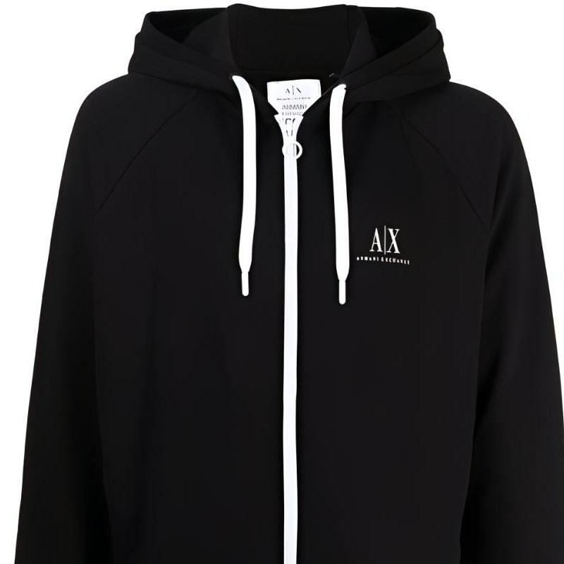 Armani Exchange SS23 Letter Print Hooded Zip Drawstring Sweatshirt Men Sweatshirt Black 8NZMSR-ZJKRZ-1200