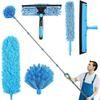 Kit Mătură cu Extensie Lungă cu Tijă Extensibilă pentru Tavan Înalt și Curățare Geamuri cu Tijă Imbinabilă - Mătură pentru Pânze de Păianjen, Pale Ventilator, Racletă pentru Geamuri
