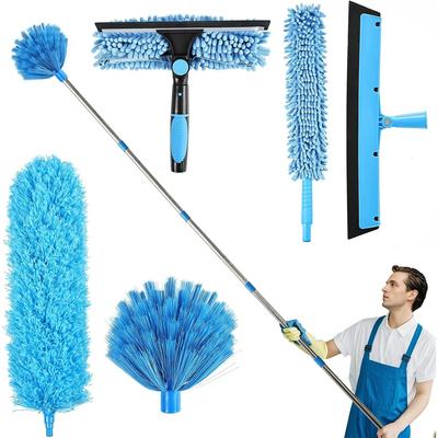 High Reach Duster Kit with Ft Extension Pole High Ceiling Dusting and Window Cleaning Kit with Spliceable Pole - Cobweb Duster,Fan Blade,Window Washer