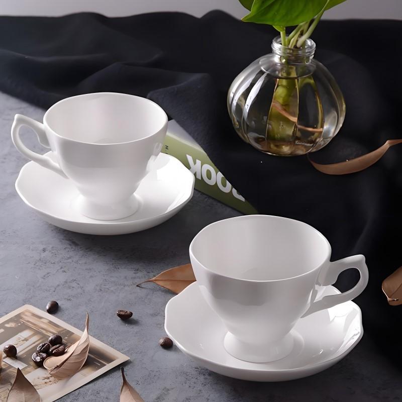 180ML, Plain White Ceramic Coffee Cup Set, Cafe Elegant Cofffee Cup and Saucer, English Bone China Tea Set, Cafeteira Espresso