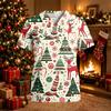 Women's Christmas Print Scrub Top V-Neck Short Sleeve Loose Fit with Pockets