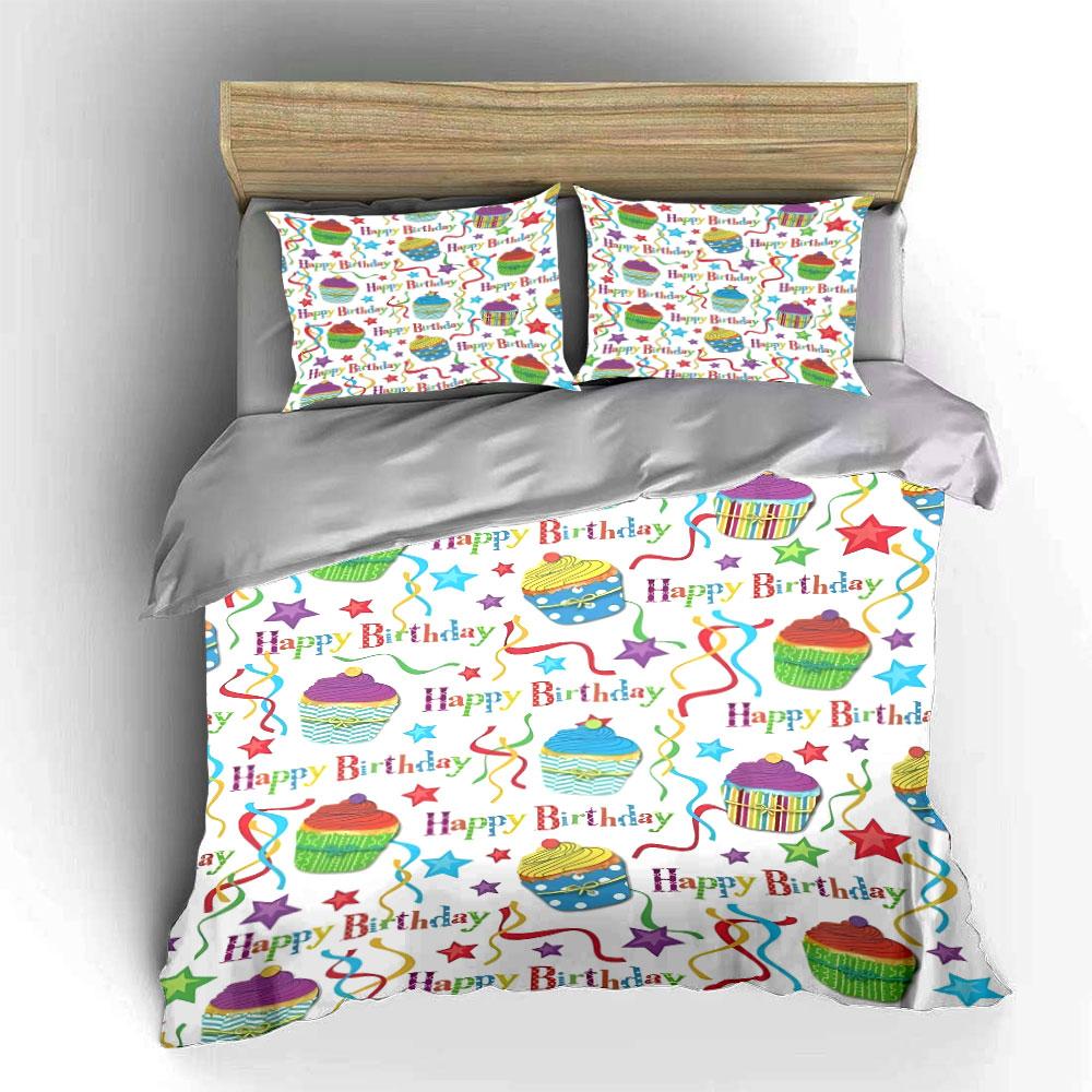 Happy Birthday Cupcake Set Bedding Duvet Cover Set Duvet Cover Pillowcases (1 * Duvet Cover 2 * Pillowcases, without duvet insert)