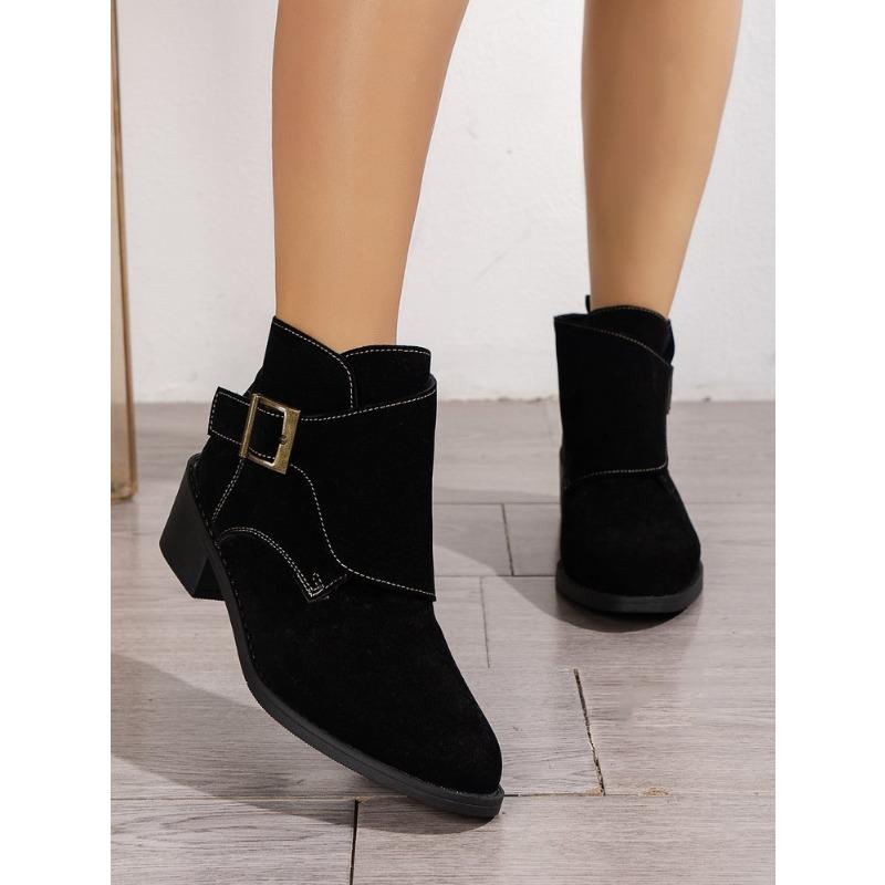 

Ботильоны челси квадратной формы большого размера и в стиле локомотива, новые осенне-зимние ботинки с пряжками на наборном каблуке, женские 36 чёрный