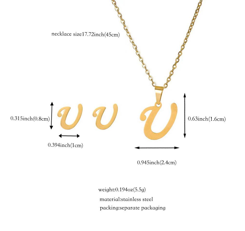 Titanium Steel Jewelry Set: Non-Fading English Letter Necklace & Earrings