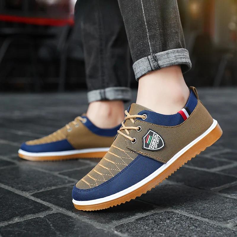 2024 New Men's Canvas Shoes Mesh Breathable Man Casual Sneakers Classic Fashion Men Vulcanized Shoes Lace-up Flat Sneakers Male